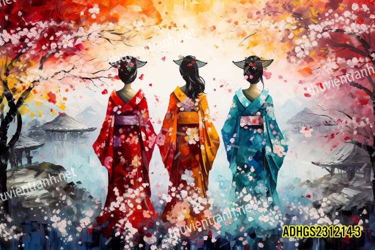 Tranh dán tường hoa cô gái Geisha Nhật Bản-ADHGS231214-3 - Kết quả tìm kiếm tranh tường